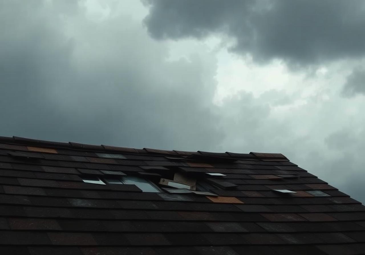 Storm damaged roof